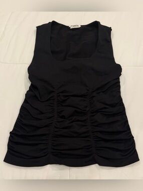 PARIS PARIS Black Ruched Tank Top Square Neck Sleeveless Blouse M / L